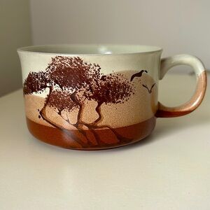 Stoneware Tomato Soup Mug Cup Trees Birds Nature Sunset Vintage New